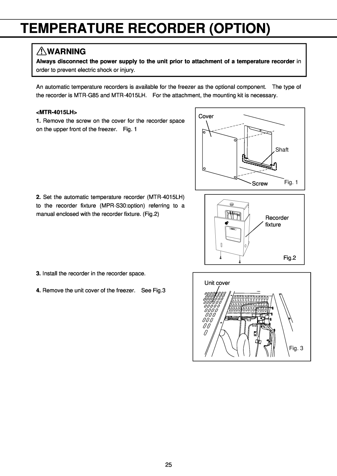 Sanyo MDF-U730M instruction manual Temperature Recorder Option, MTR-4015LH 