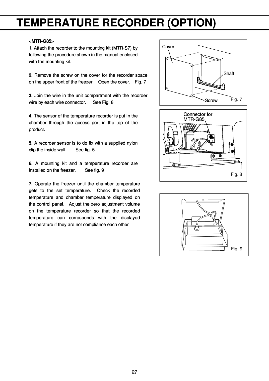 Sanyo MDF-U730M instruction manual Temperature Recorder Option, Connector for, MTR-G85 
