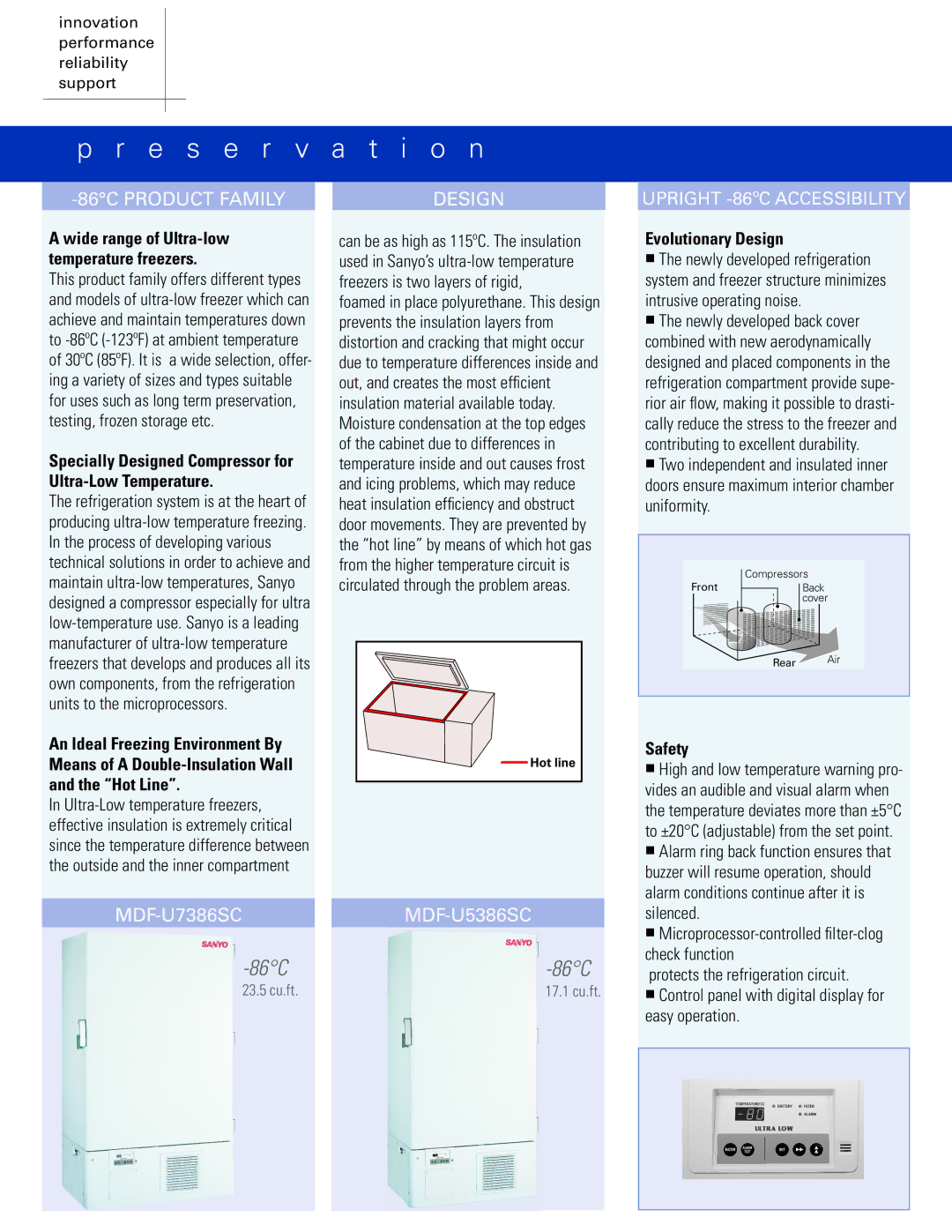 Sanyo MDF-U7386SC manual 86C Product Family, Design, MDF-U5386SC 