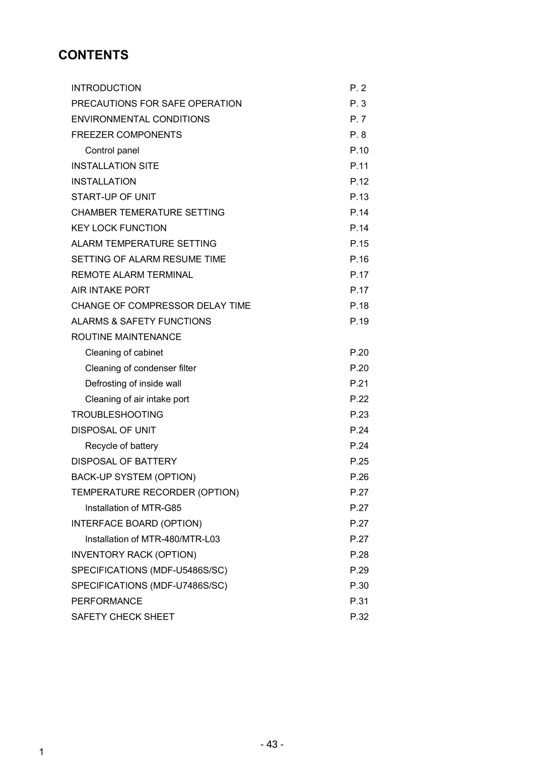 Sanyo MDF-U7486SC, MDF-U5486SC instruction manual Contents 