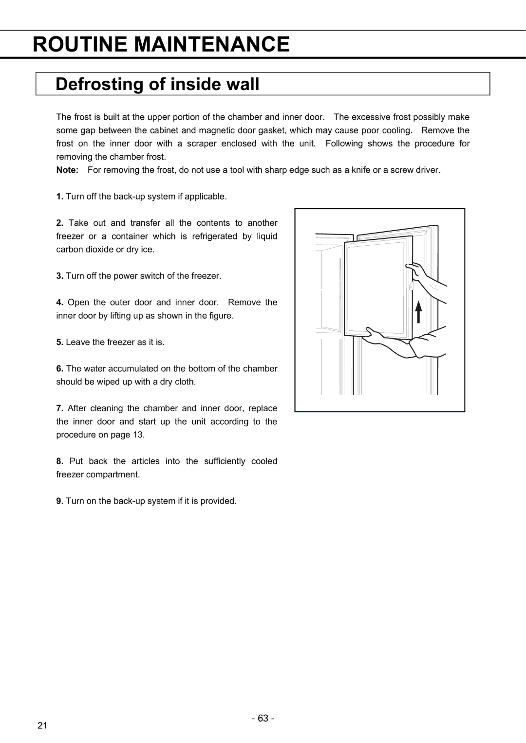 Sanyo MDF-U7486SC, MDF-U5486SC instruction manual Defrosting of inside wall 