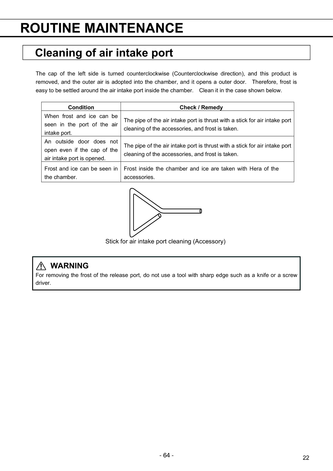 Sanyo MDF-U5486SC, MDF-U7486SC instruction manual Cleaning of air intake port, Condition Check / Remedy 