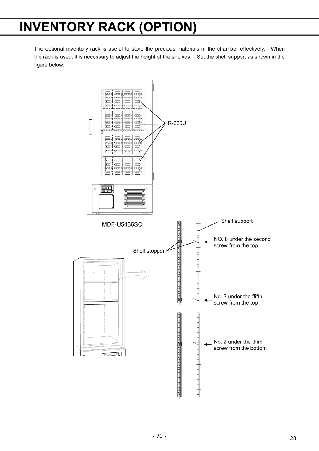 Sanyo MDF-U7486SC instruction manual Inventory Rack Option, MDF-U5486SC 