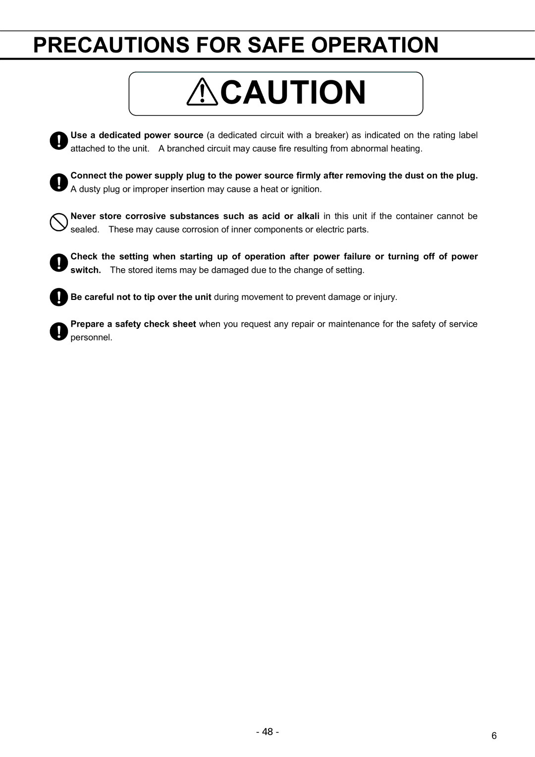 Sanyo MDF-U5486SC, MDF-U7486SC instruction manual Precautions for Safe Operation 