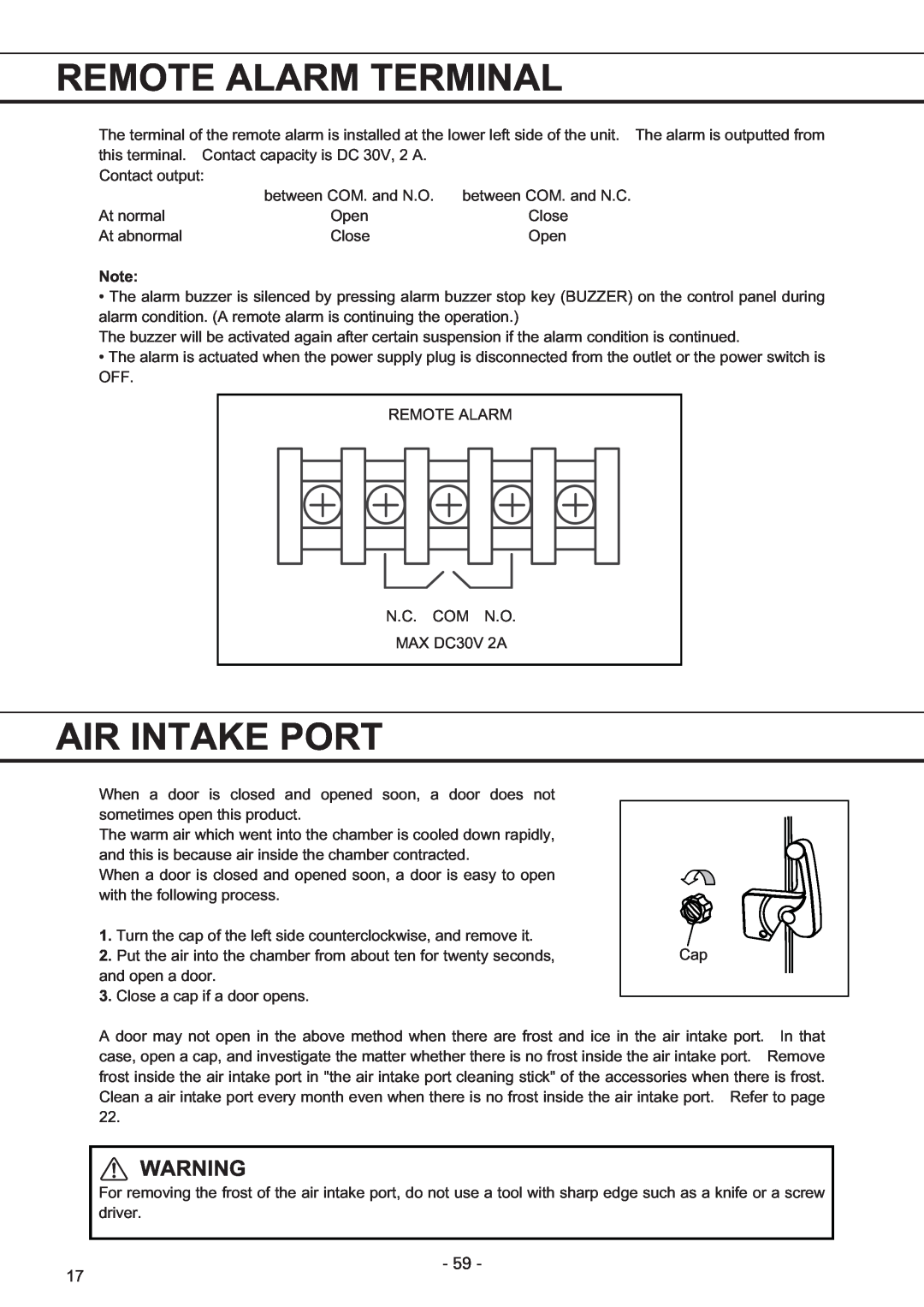 Sanyo MDF-U7486SC, MDF-U5486SC instruction manual Remote Alarm Terminal, Air Intake Port 
