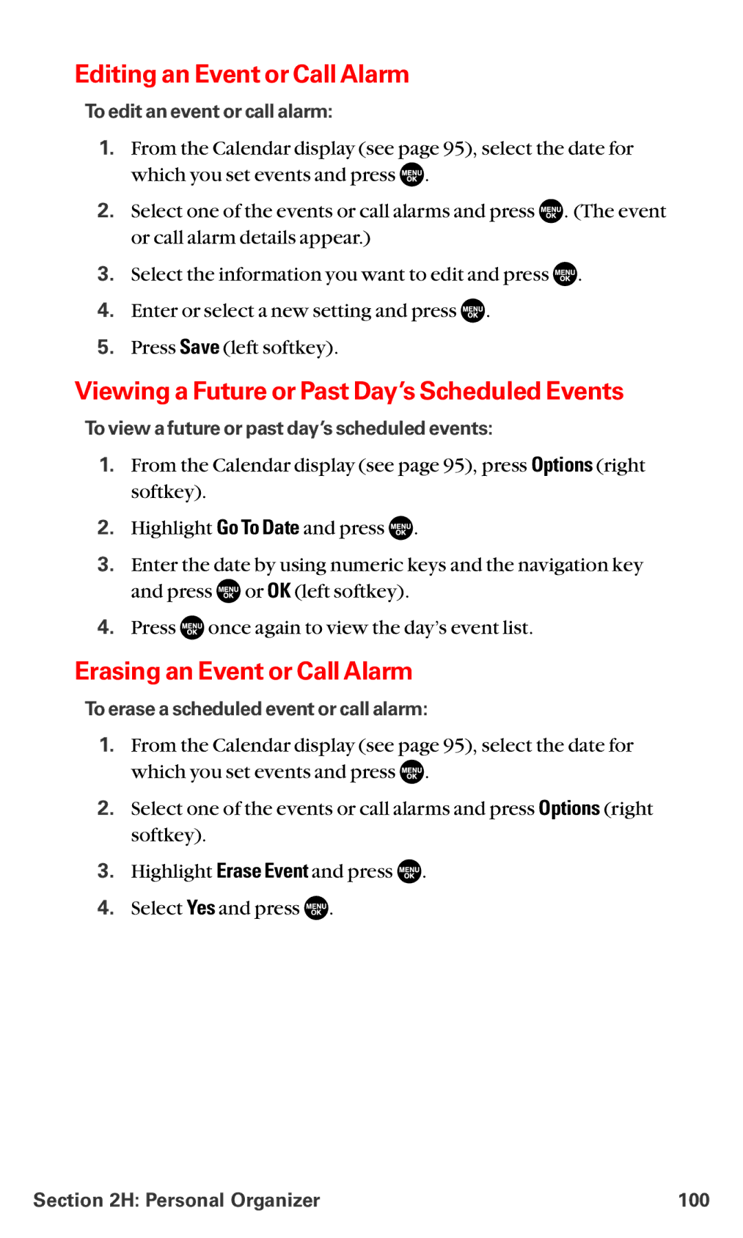 Sanyo MM-5600 manual Editing an Event or Call Alarm, Viewing a Future or Past Day’s Scheduled Events 