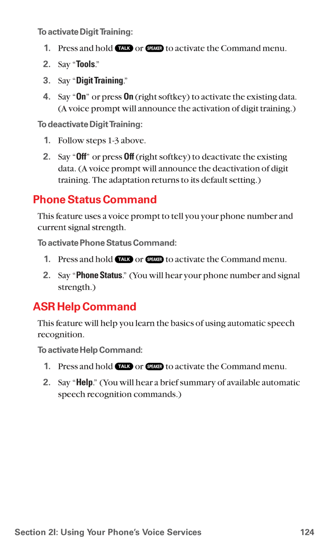 Sanyo MM-5600 manual Phone Status Command, ASR Help Command, Say Digit Training 