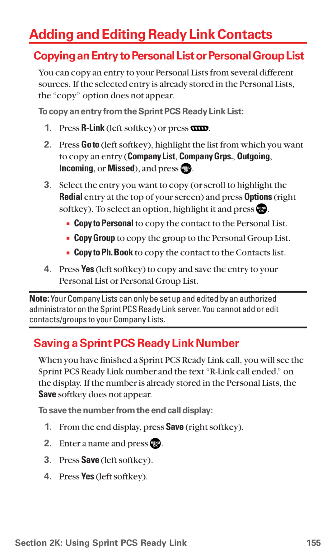 Sanyo MM-5600 manual Adding and Editing Ready Link Contacts, CopyinganEntrytoPersonalListorPersonalGroupList 