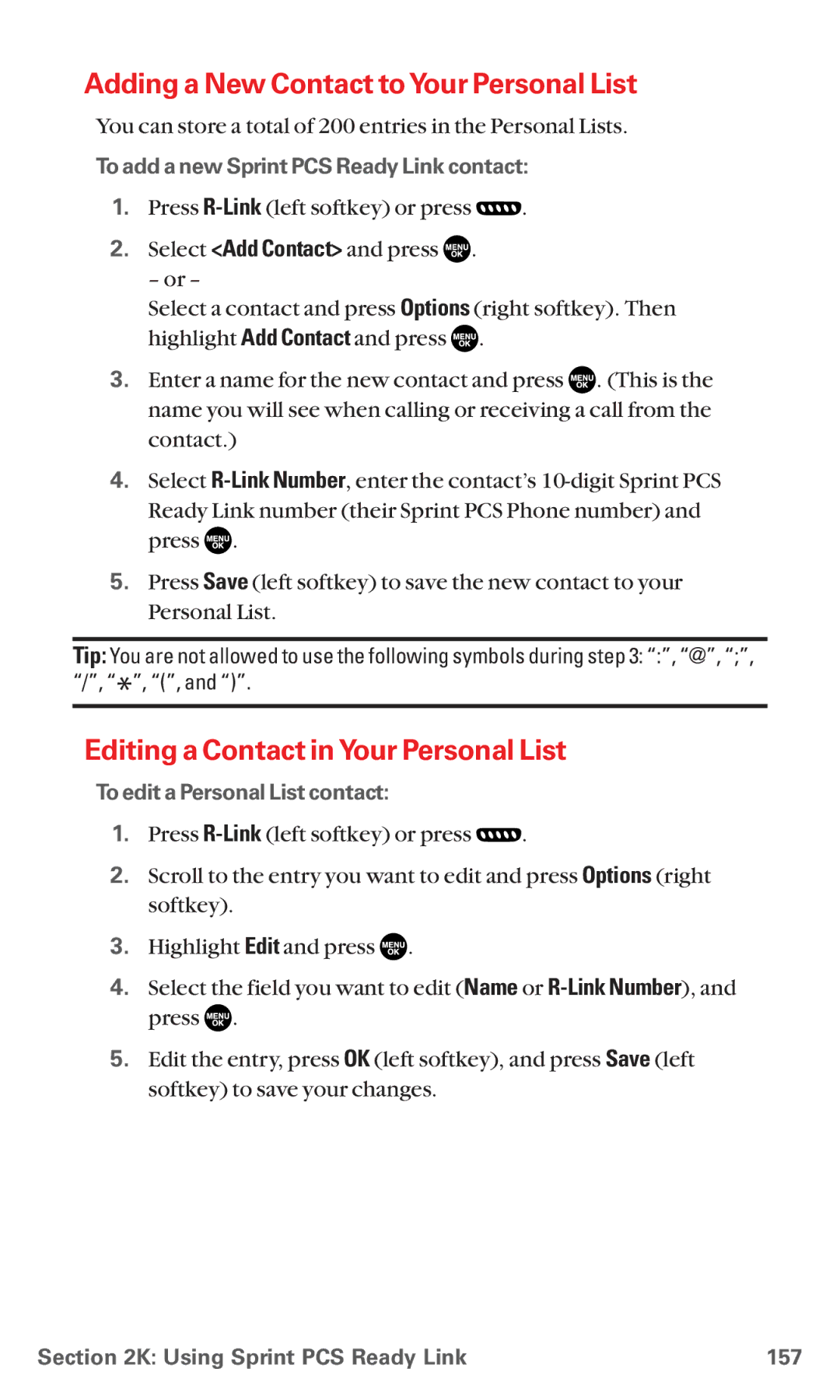 Sanyo MM-5600 manual Adding a New Contact toYour Personal List, Editing a Contact inYour Personal List 