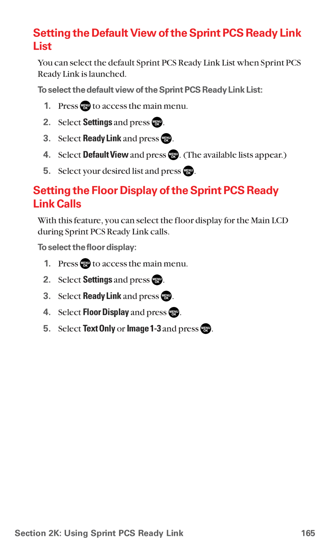 Sanyo MM-5600 manual Setting the Default View of the Sprint PCS Ready Link List, To select the floor display 