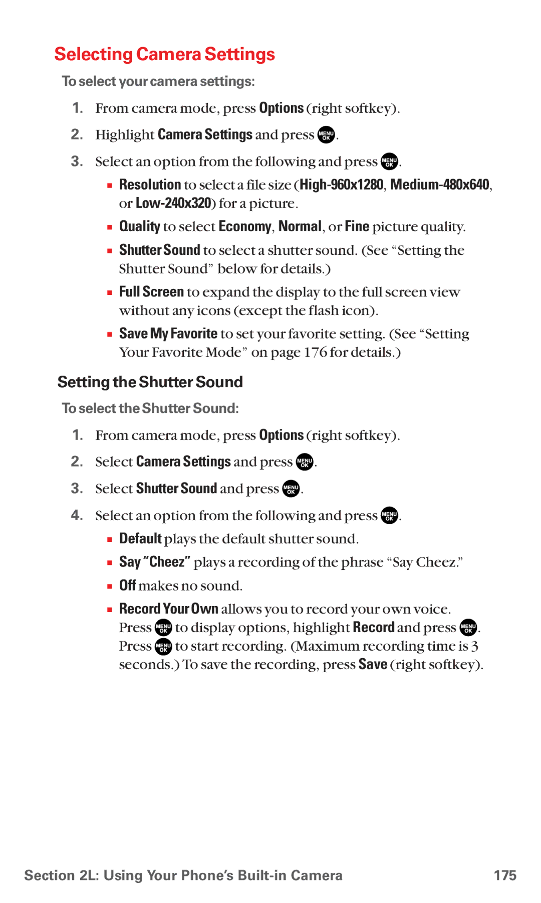 Sanyo MM-5600 manual Selecting Camera Settings, Setting the Shutter Sound, To select your camera settings 