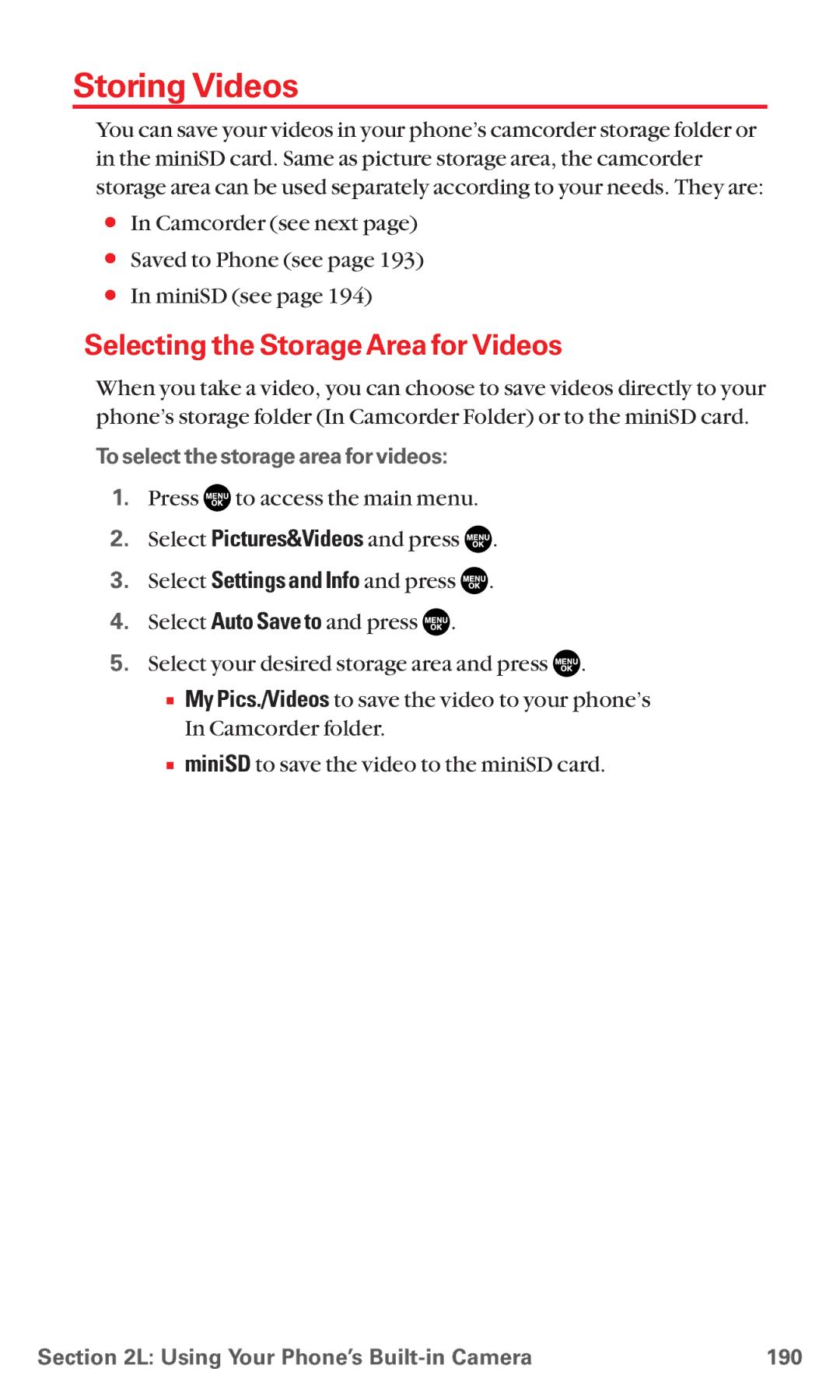 Sanyo MM-5600 manual Storing Videos, Selecting the Storage Area for Videos, To select the storage area for videos 