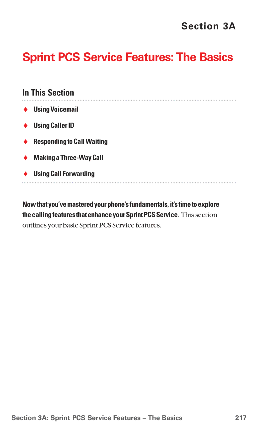 Sanyo MM-5600 manual Sprint PCS Service Features The Basics 217 