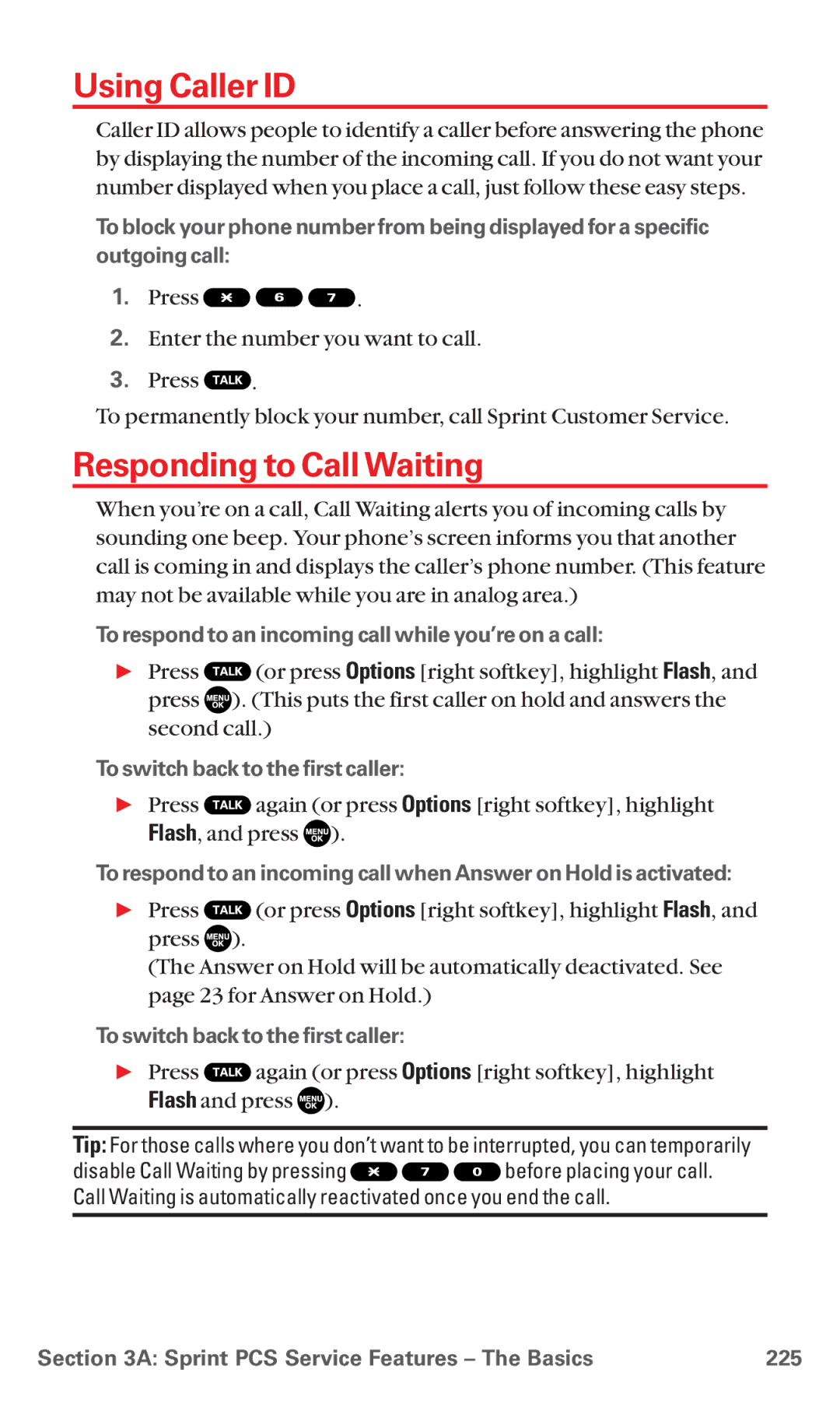 Sanyo MM-5600 manual Using Caller ID, Responding to Call Waiting, To respond to an incoming call while youÕre on a call 