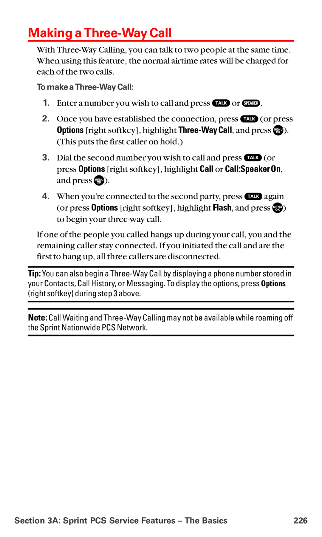 Sanyo MM-5600 manual Making a Three-Way Call, To make a Three-Way Call, Sprint PCS Service Features Ð The Basics 226 