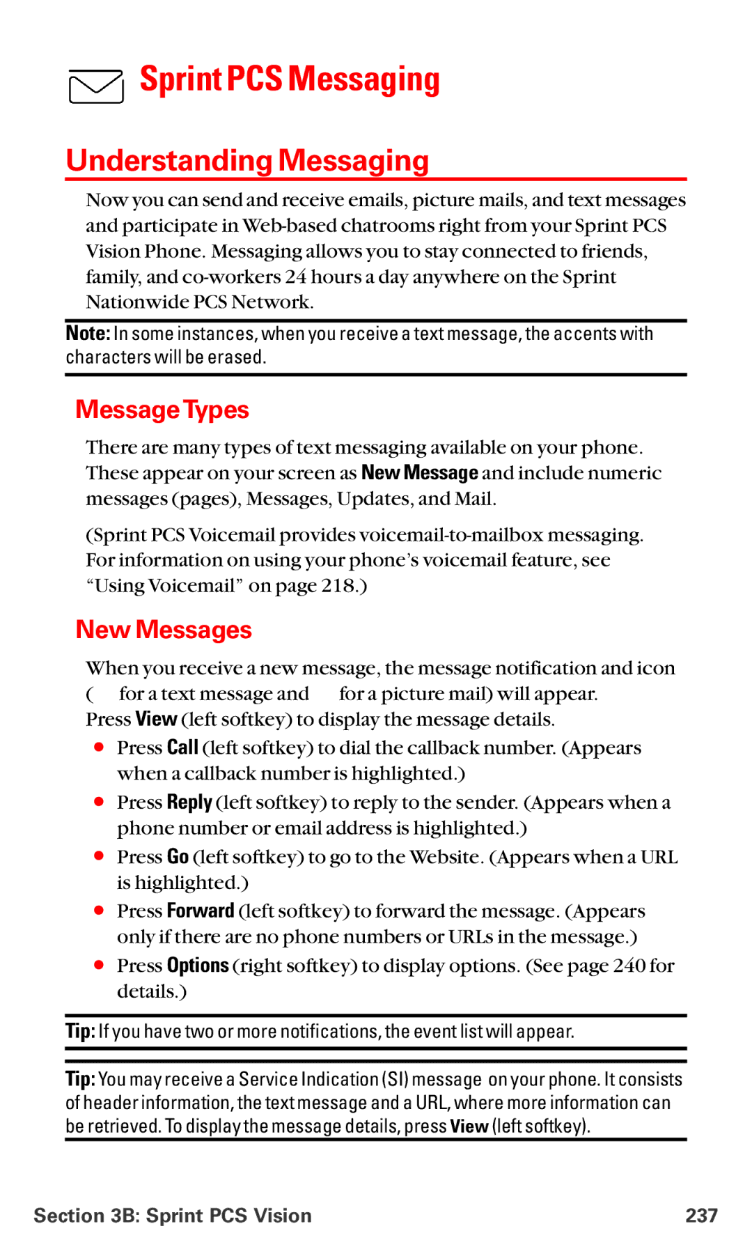 Sanyo MM-5600 manual Sprint PCS Messaging, Understanding Messaging, Message Types, New Messages, Sprint PCS Vision 237 