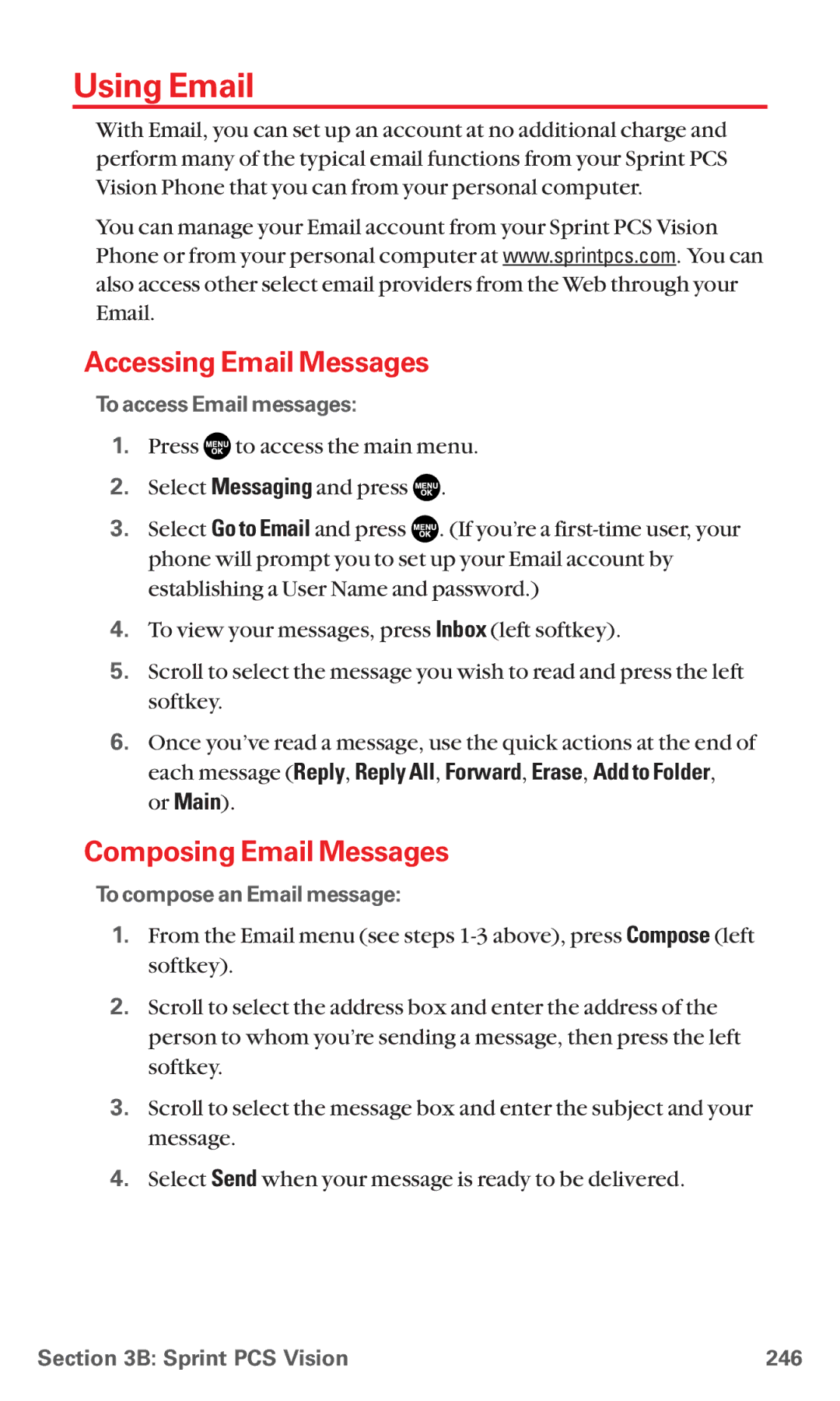 Sanyo MM-5600 manual Using Email, Accessing Email Messages, Composing Email Messages 