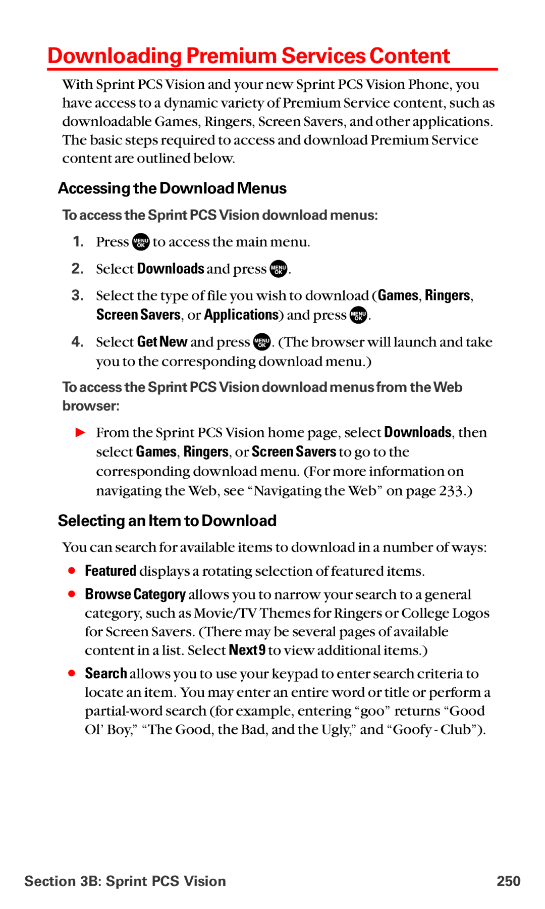 Sanyo MM-5600 manual Downloading Premium Services Content, Accessing the Download Menus, Selecting an Item to Download 