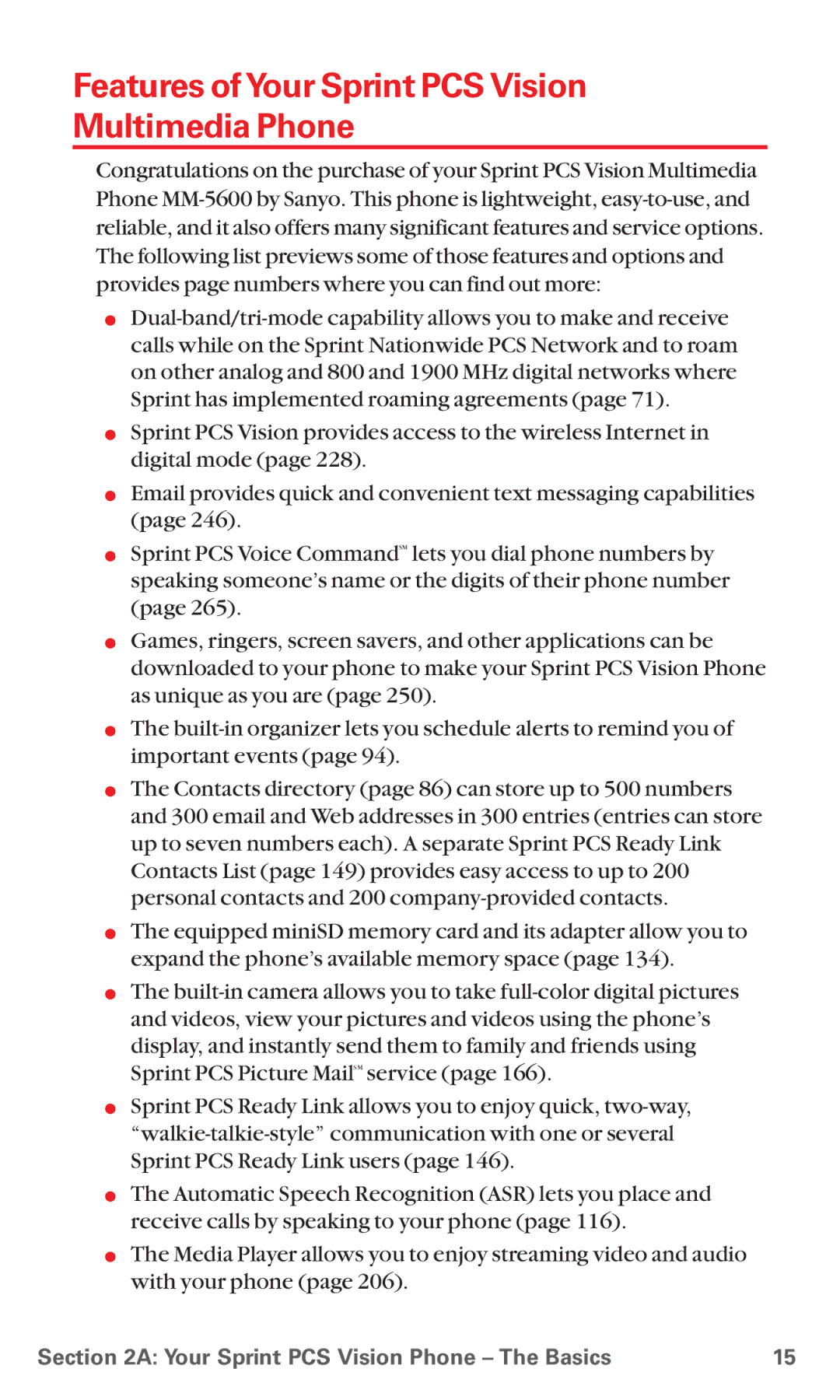 Sanyo MM-5600 manual Features of Your Sprint PCS Vision Multimedia Phone 