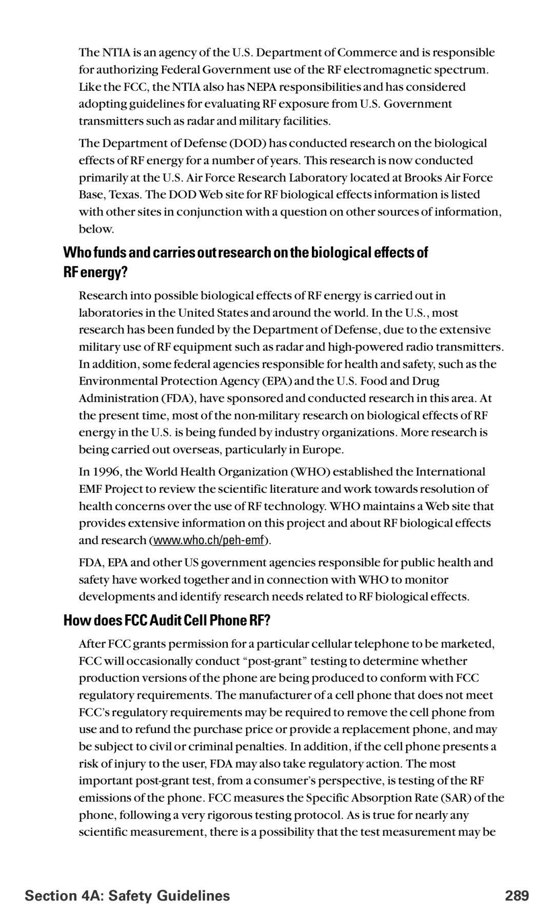 Sanyo MM-5600 manual How does FCC Audit Cell Phone RF?, Safety Guidelines 289 