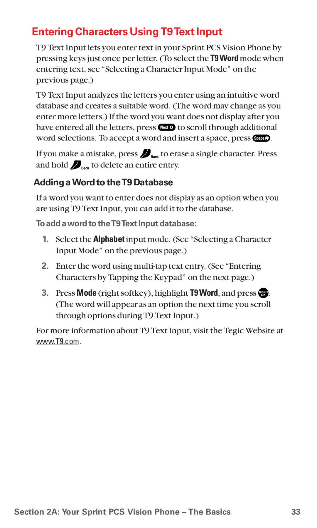 Sanyo MM-5600 manual Entering Characters Using T9Text Input, Adding a Word to theT9 Database 