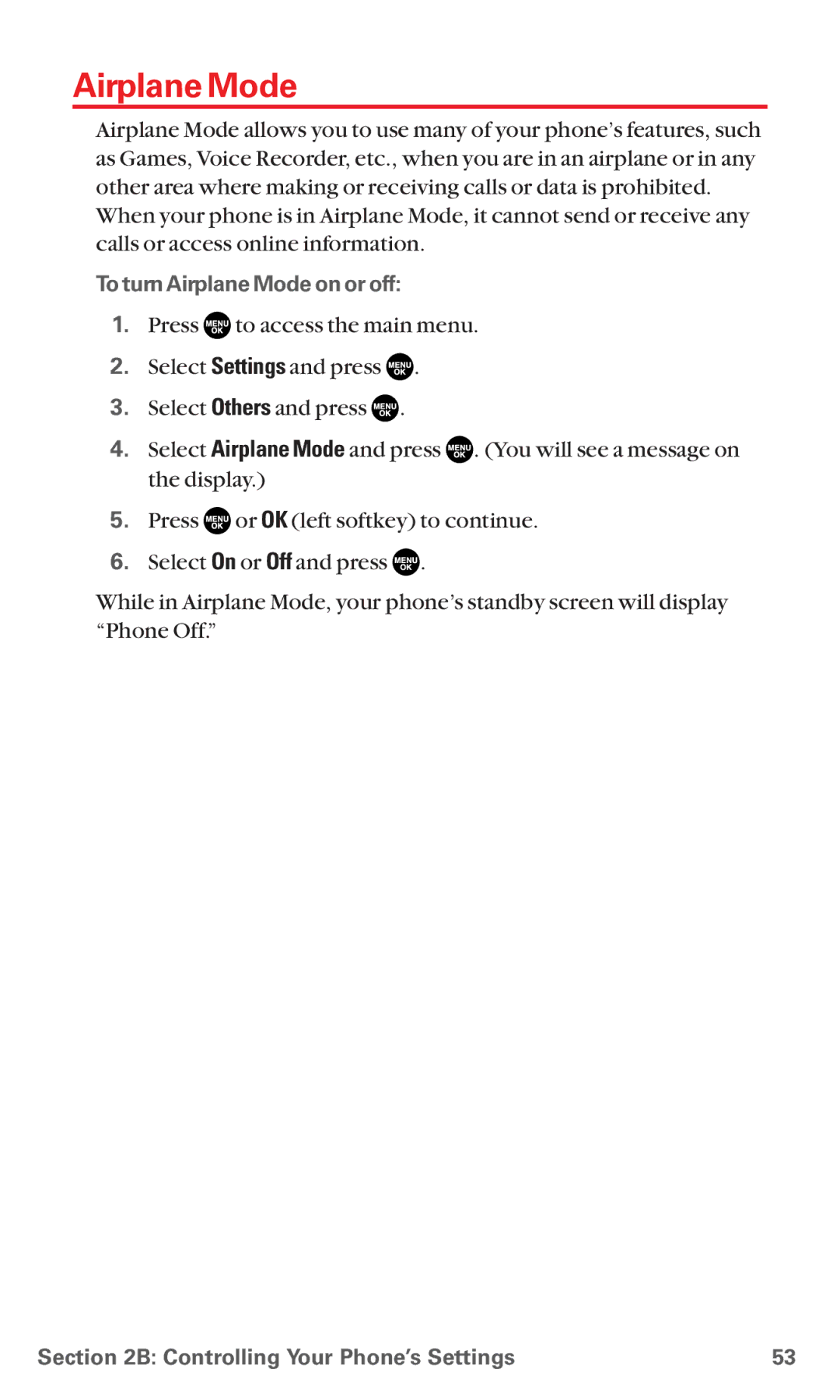 Sanyo MM-5600 manual To turn Airplane Mode on or off 