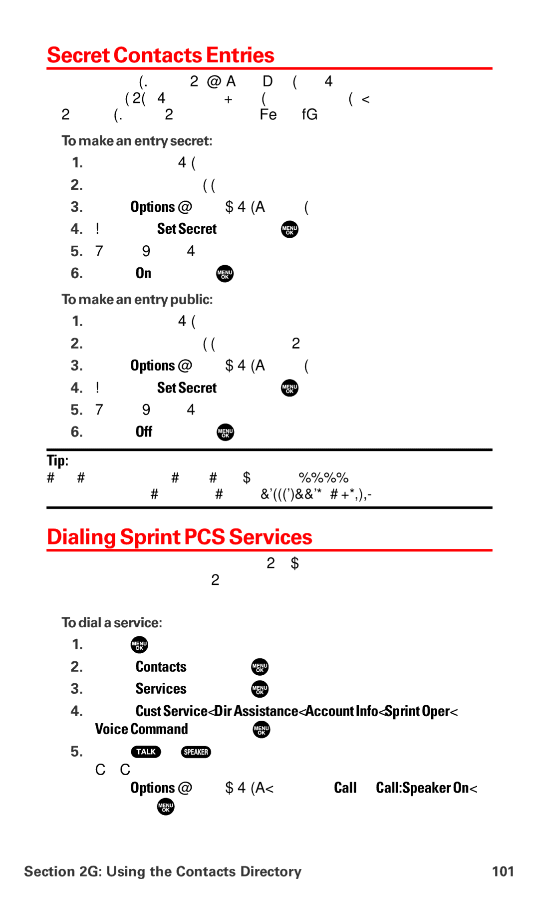 Sanyo MM-7400 manual Secret Contacts Entries, Dialing Sprint PCS Services 