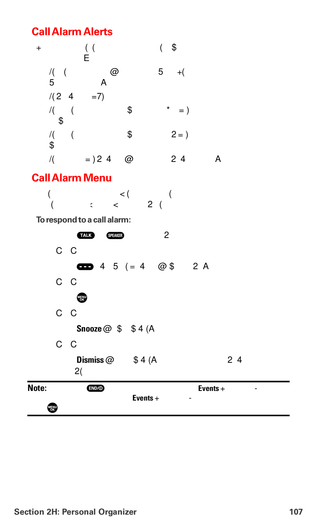 Sanyo MM-7400 manual Call Alarm Alerts, Call Alarm Menu, To respond to a call alarm, Personal Organizer 107 