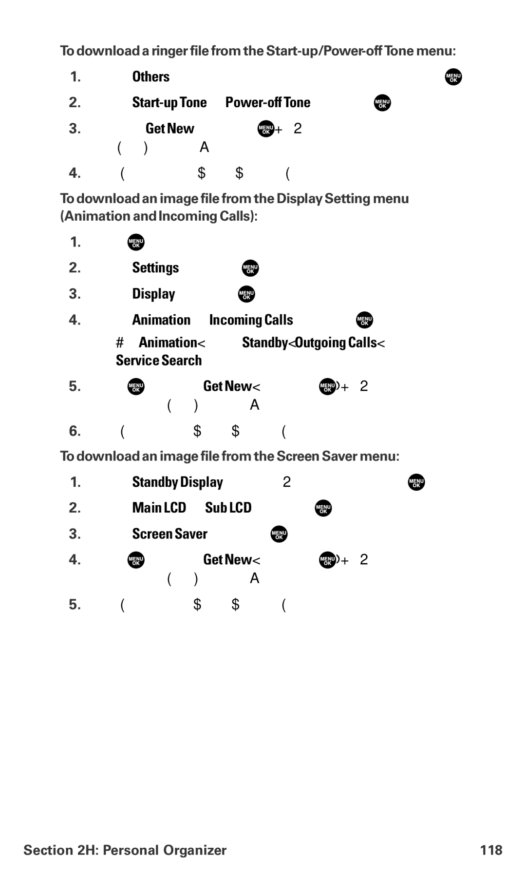 Sanyo MM-7400 manual To download an image file from the Screen Saver menu, Personal Organizer 118 