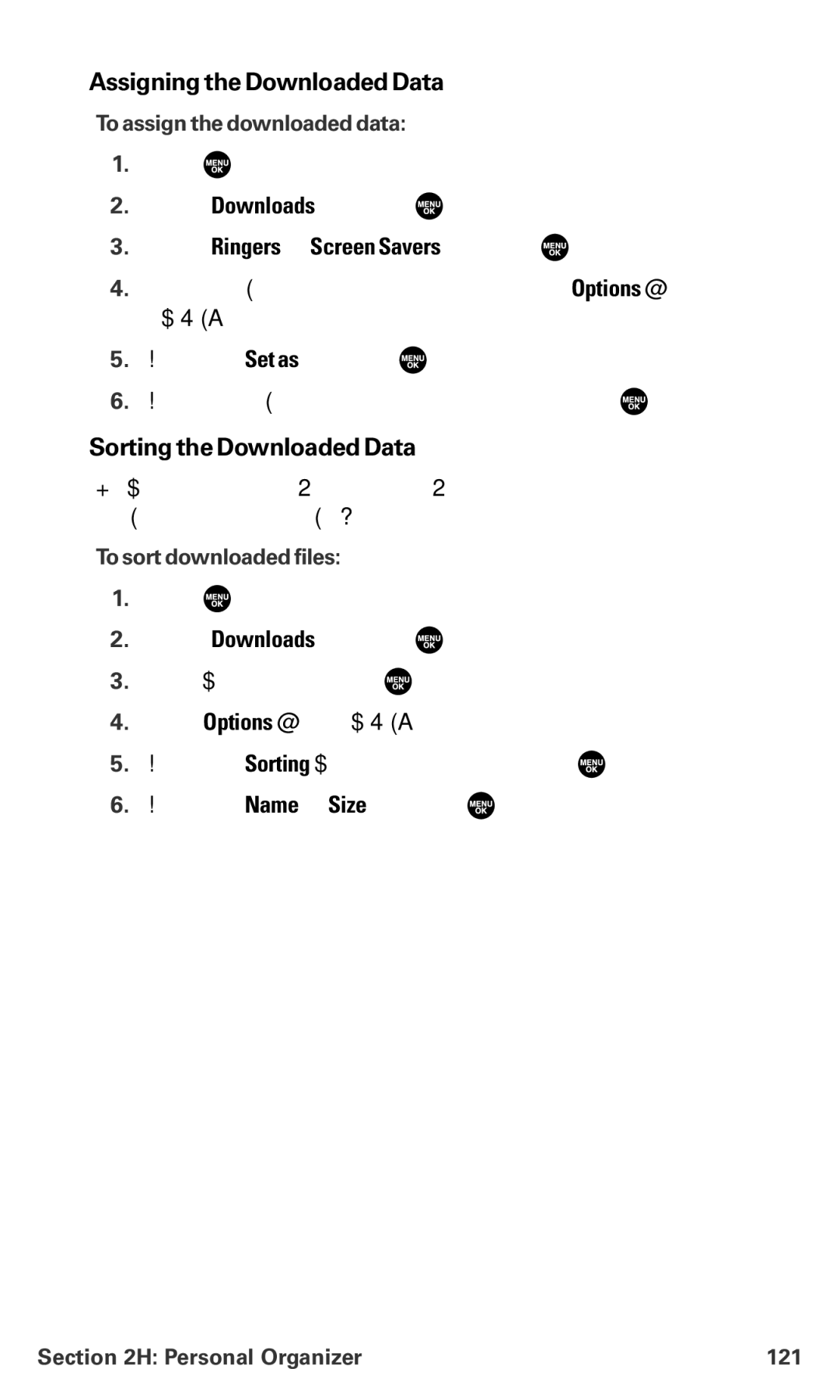 Sanyo MM-7400 manual Assigningthe Downloaded Data, Sortingthe Downloaded Data, Select Ringers or Screen Savers and press 