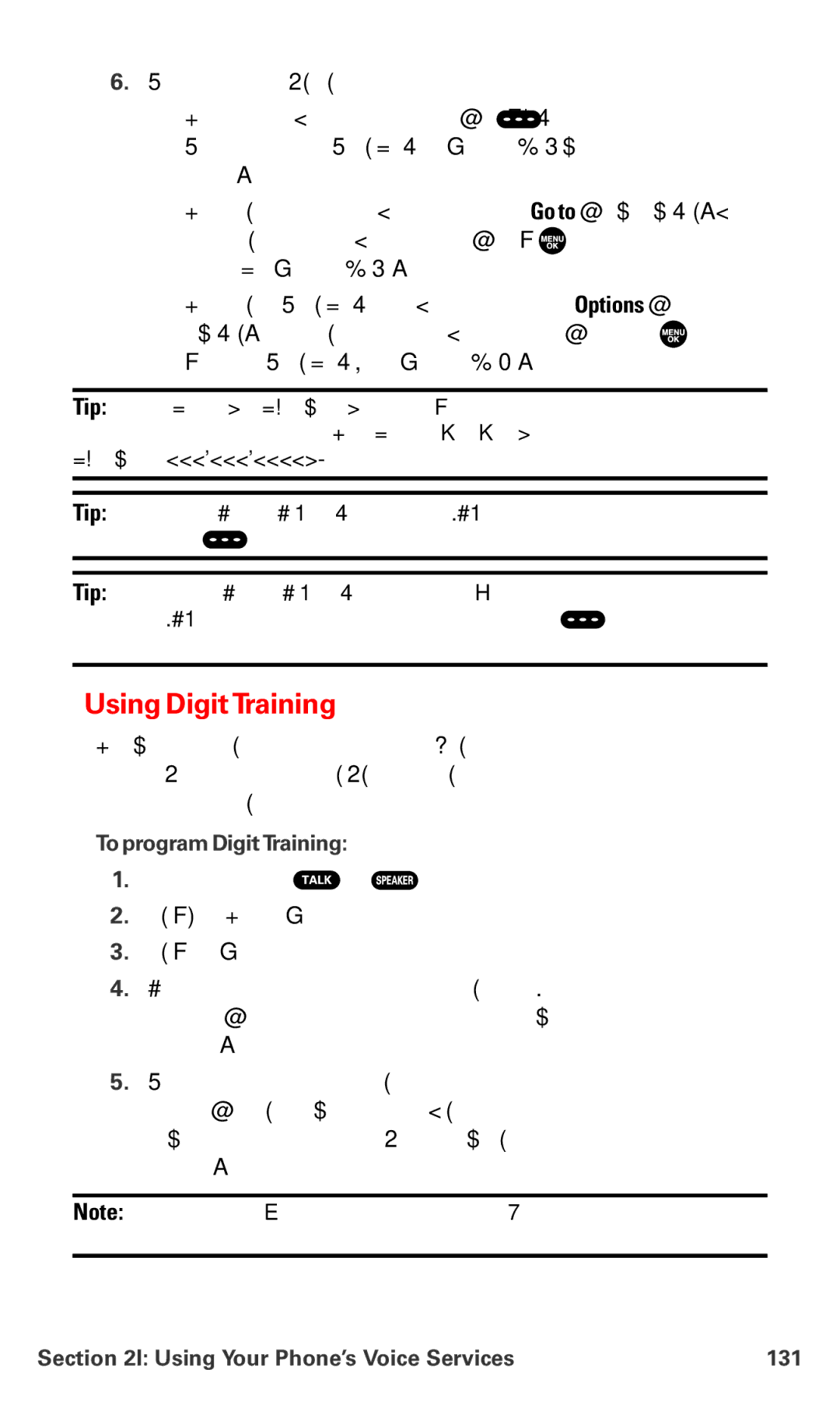 Sanyo MM-7400 manual Using DigitTraining, To program DigitTraining, Using Your Phone’s Voice Services 131 