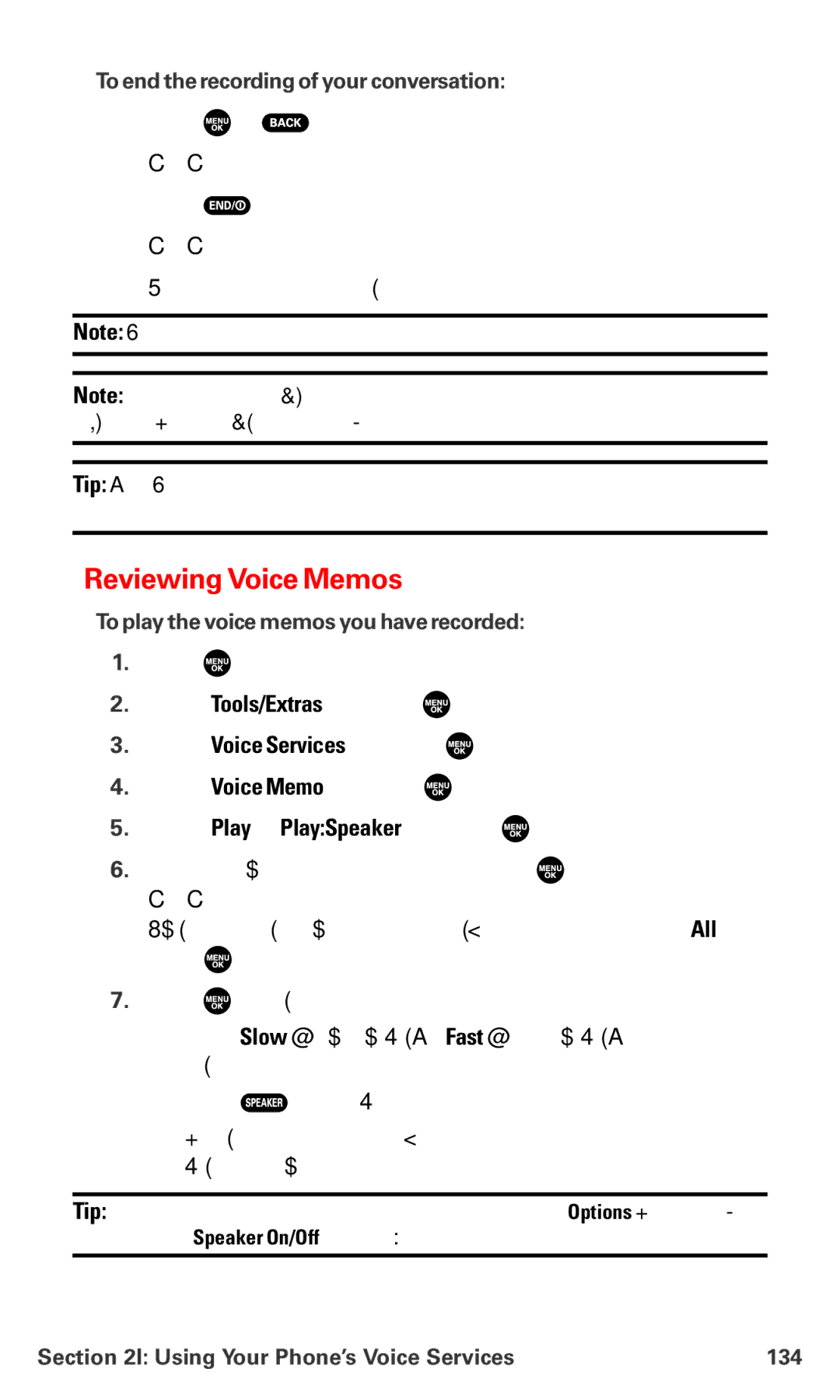 Sanyo MM-7400 ReviewingVoice Memos, To end the recording of your conversation, To play the voice memos you have recorded 