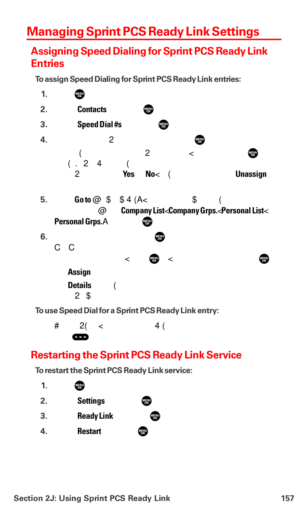 Sanyo MM-7400 manual Managing Sprint PCS Ready Link Settings, Assigning Speed Dialing for Sprint PCS Ready Link Entries 