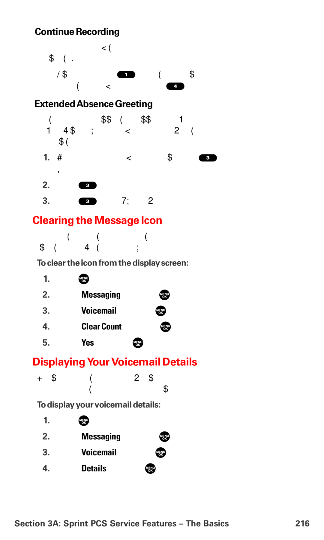 Sanyo MM-7400 Clearing the Message Icon, DisplayingYour Voicemail Details, Continue Recording, Extended Absence Greeting 