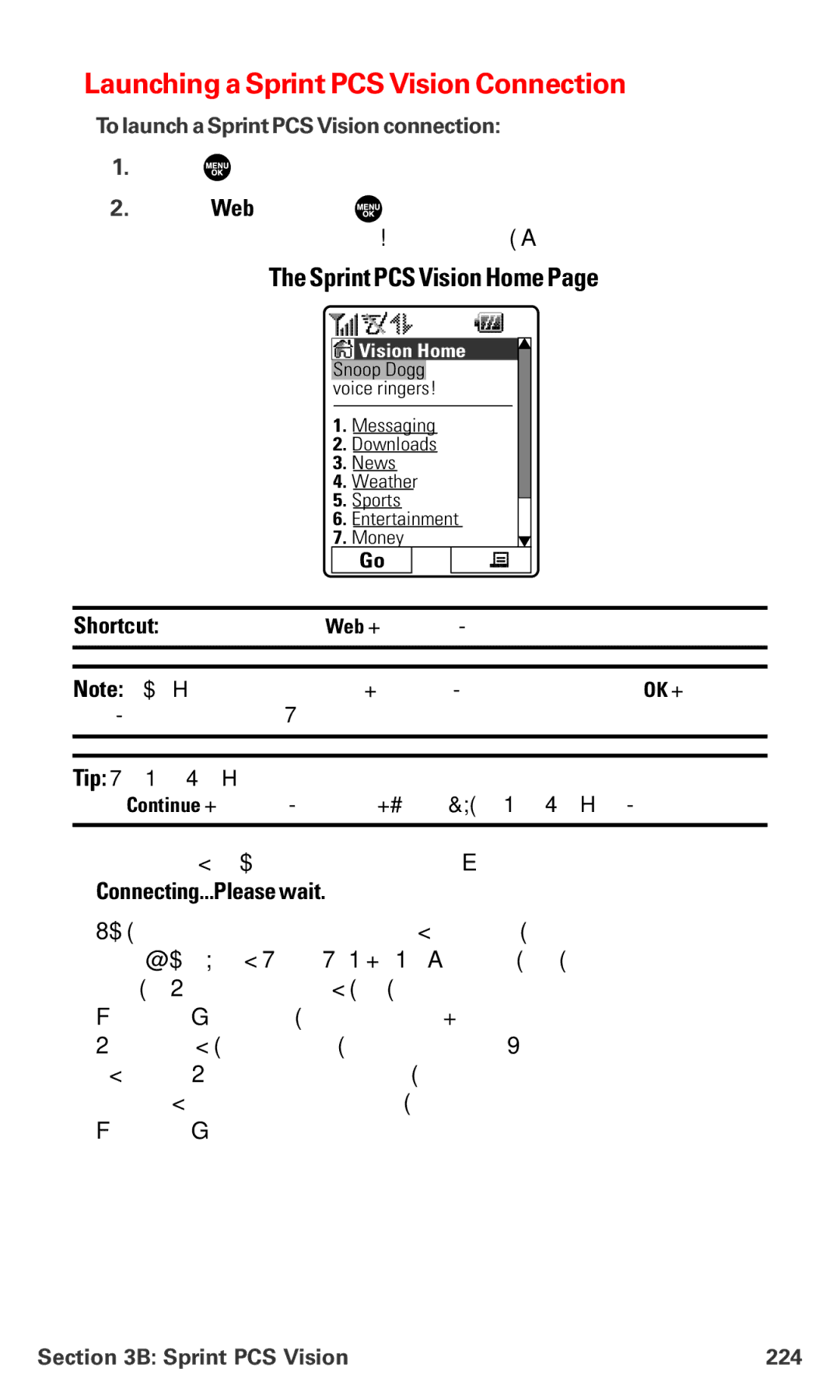 Sanyo MM-7400 manual Launching a Sprint PCS Vision Connection, Sprint PCS Vision Home, Connecting...Please wait 
