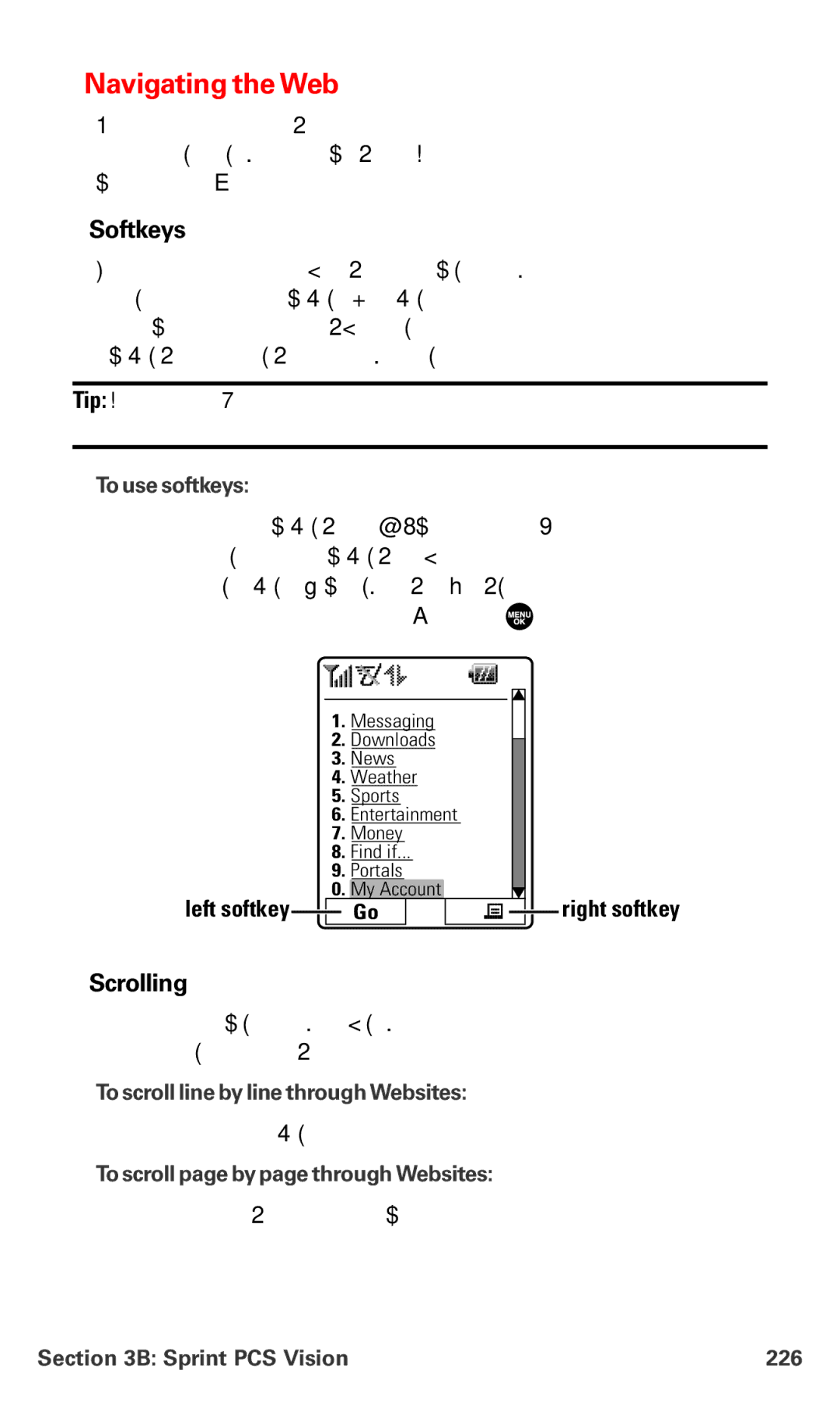 Sanyo MM-7400 manual Navigating the Web, Softkeys, Scrolling 