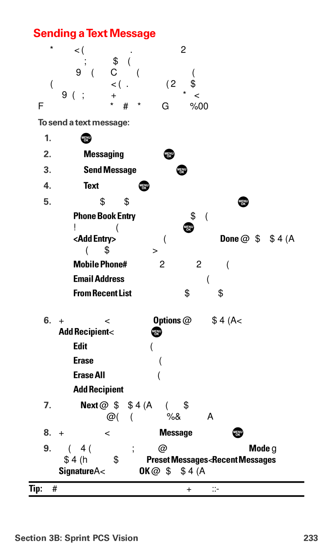 Sanyo MM-7400 manual Sending aText Message, Add Recipient, and press, To send a text message, Sprint PCS Vision 233 