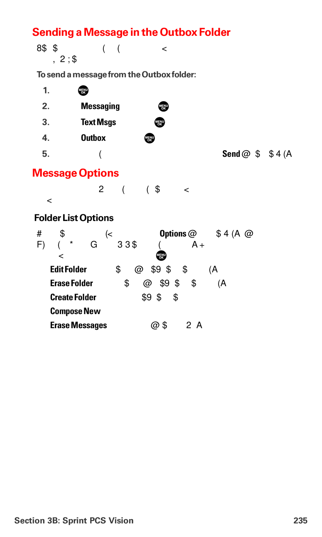 Sanyo MM-7400 manual Sending a Message in the Outbox Folder, Message Options, Folder List Options, Sprint PCS Vision 235 