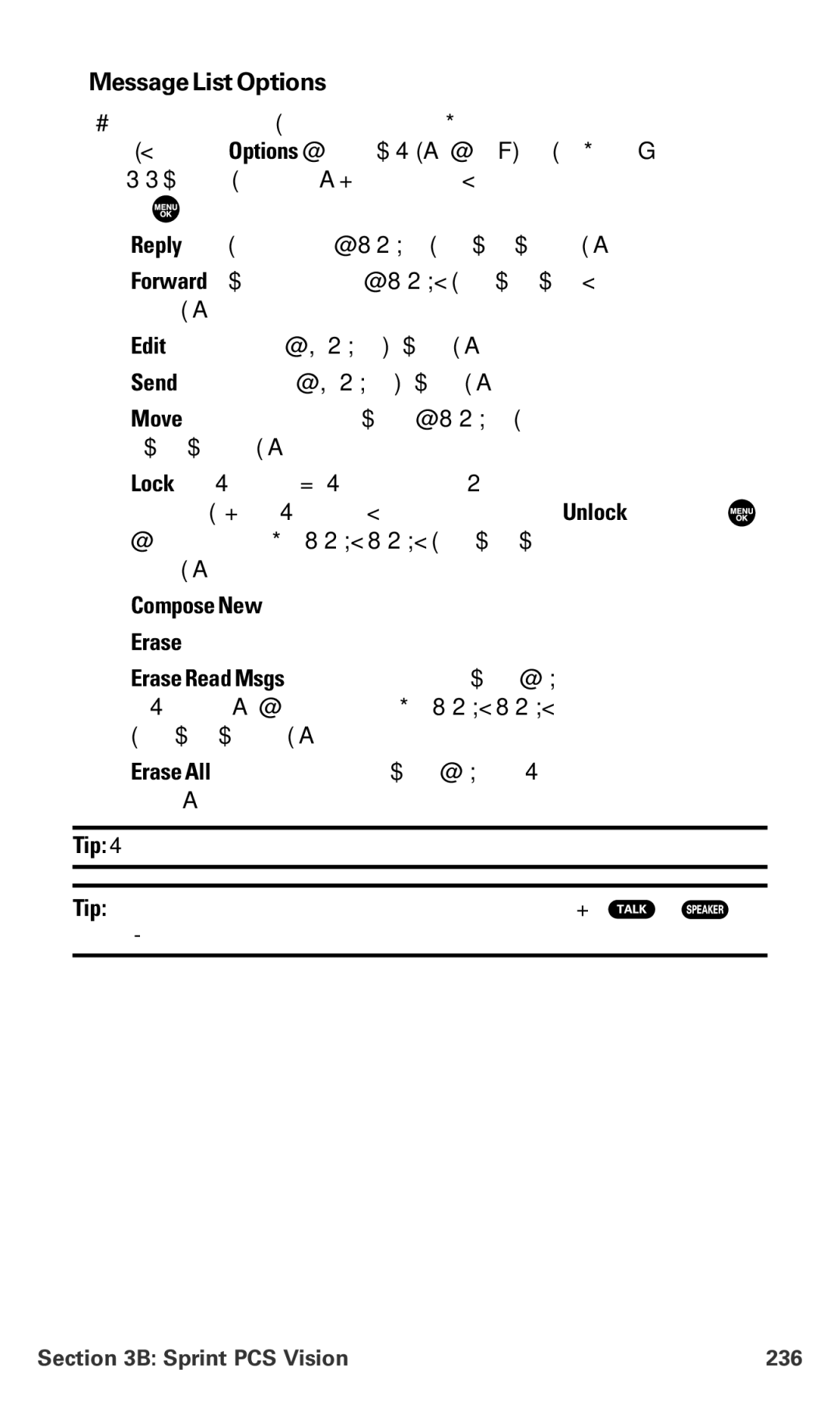 Sanyo MM-7400 manual Message List Options, Sprint PCS Vision 236 