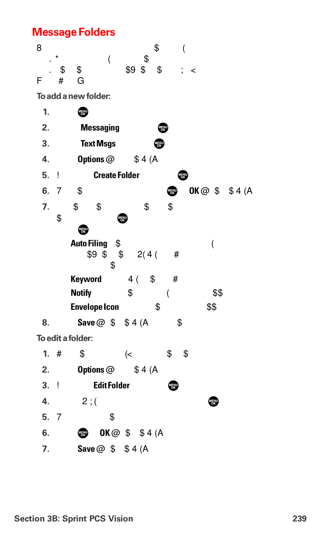 Sanyo MM-7400 manual Message Folders, To add a new folder, To edita folder, Sprint PCS Vision 239 