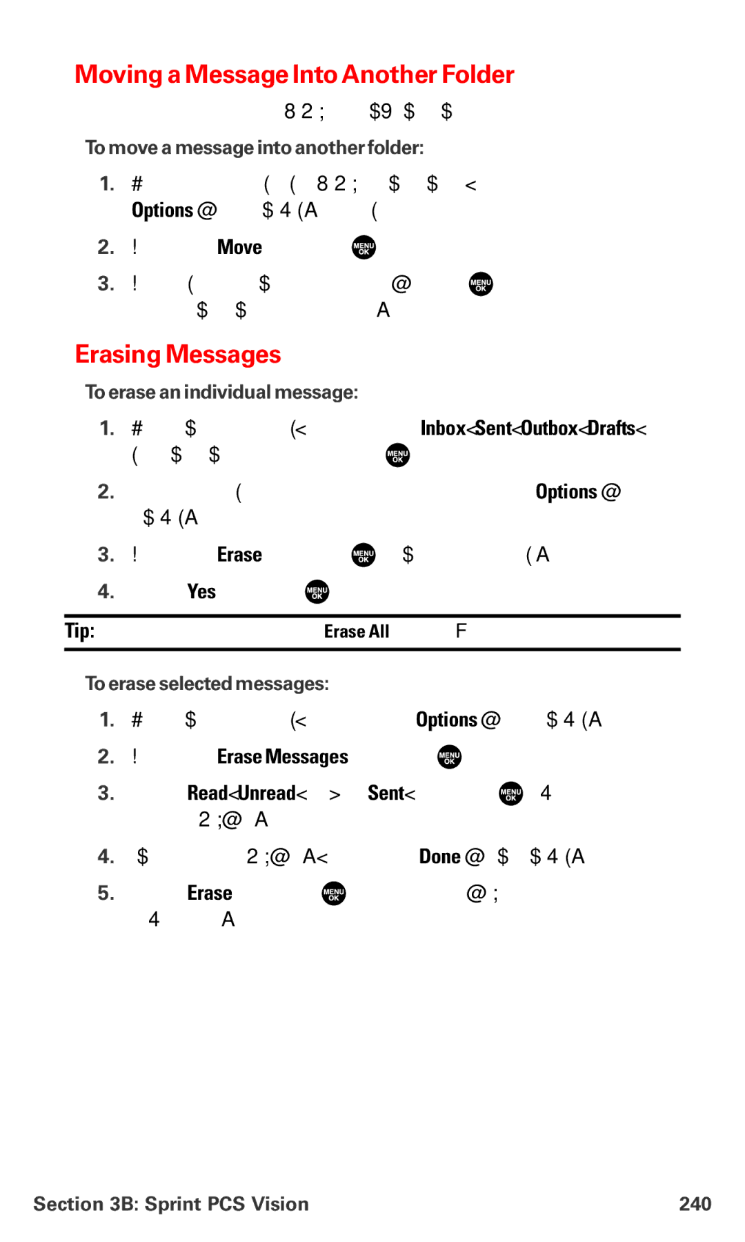 Sanyo MM-7400 manual Moving a Message Into Another Folder, Erasing Messages 