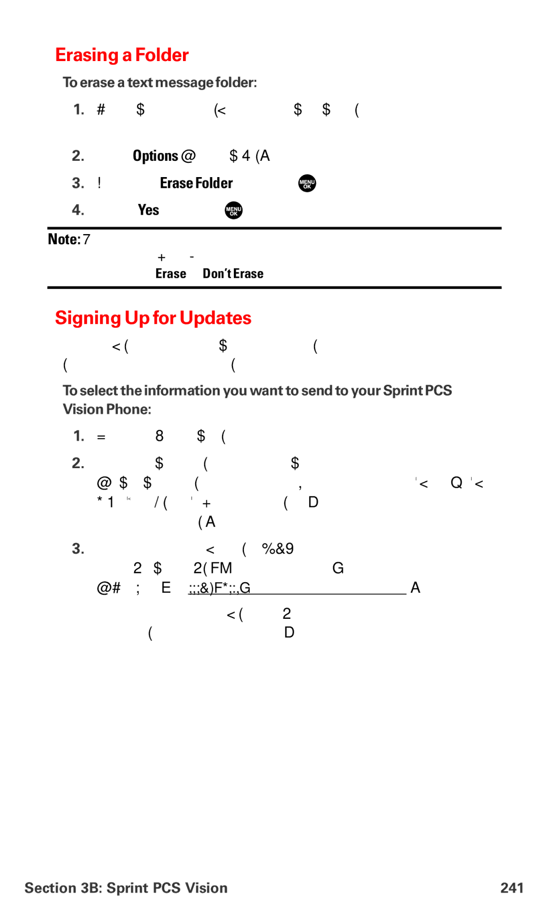 Sanyo MM-7400 manual Erasing a Folder, Signing Up for Updates, To erase a text message folder, Sprint PCS Vision 241 