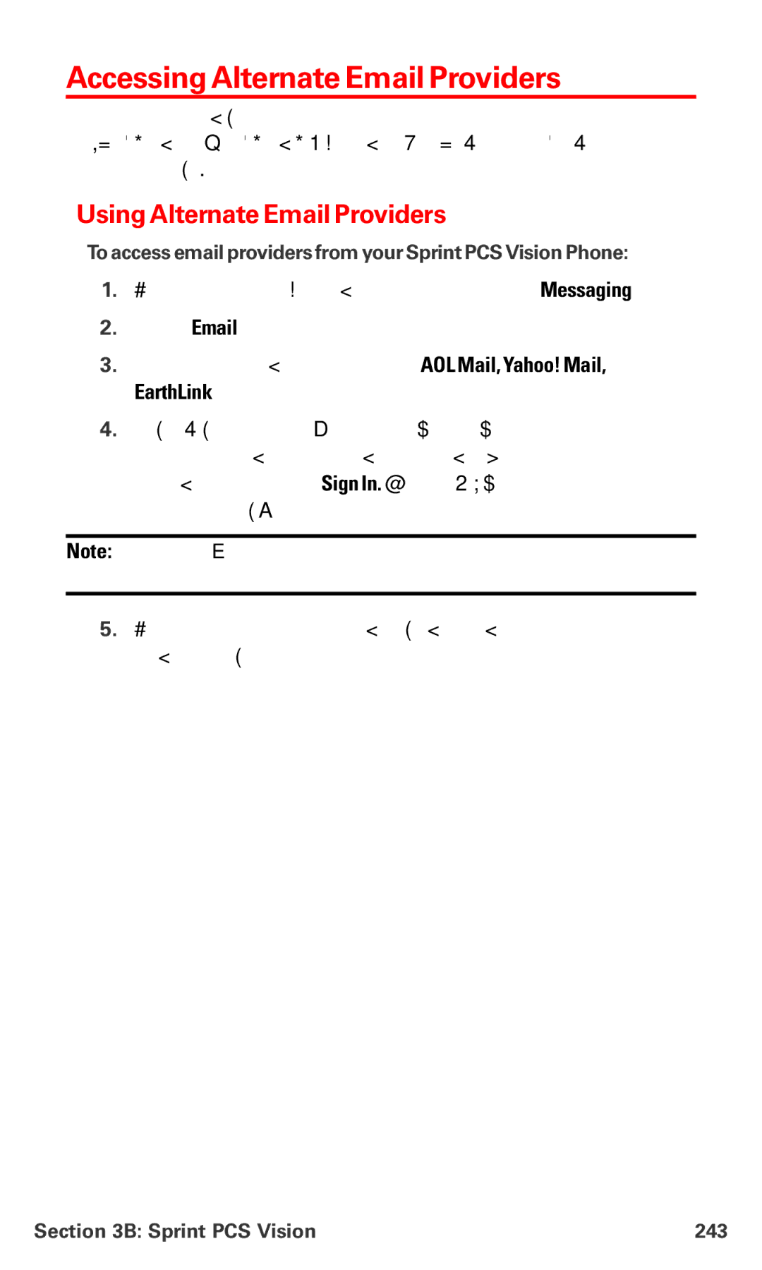 Sanyo MM-7400 manual Accessing Alternate Email Providers, Using Alternate Email Providers, EarthLink, Sprint PCS Vision 243 