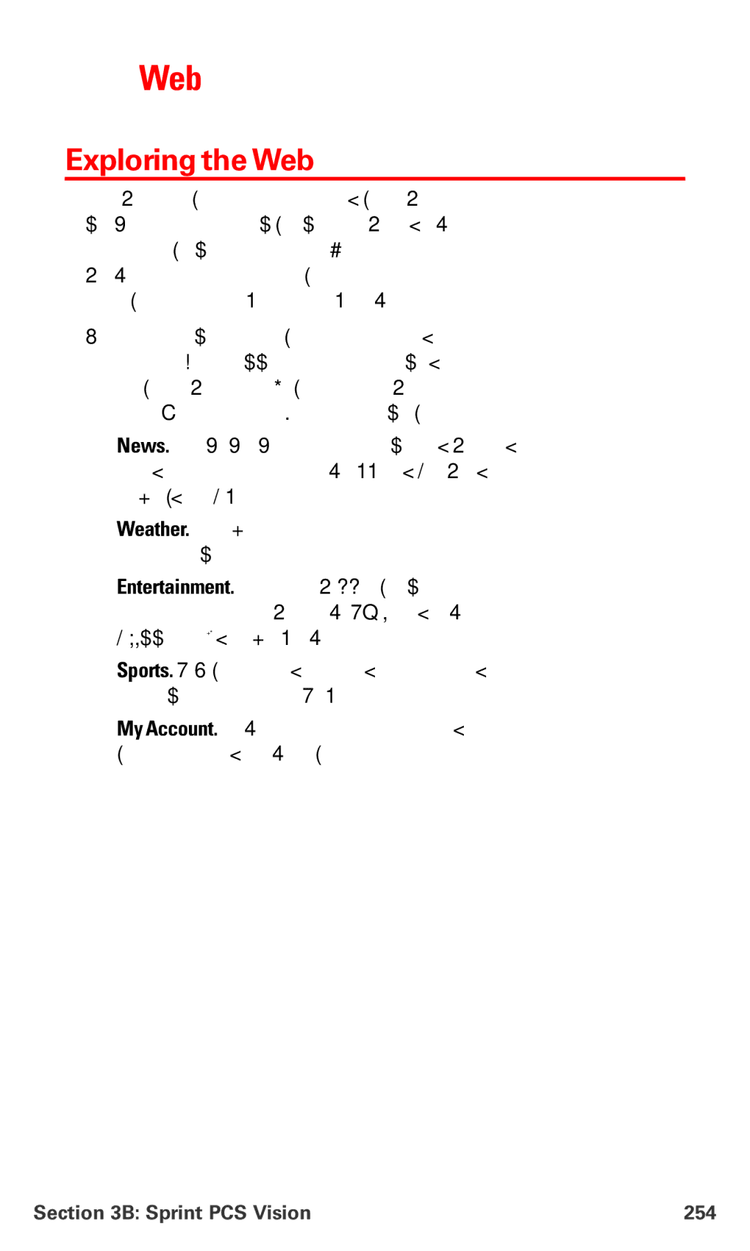 Sanyo MM-7400 manual Exploring the Web, Sprint PCS Vision 254 
