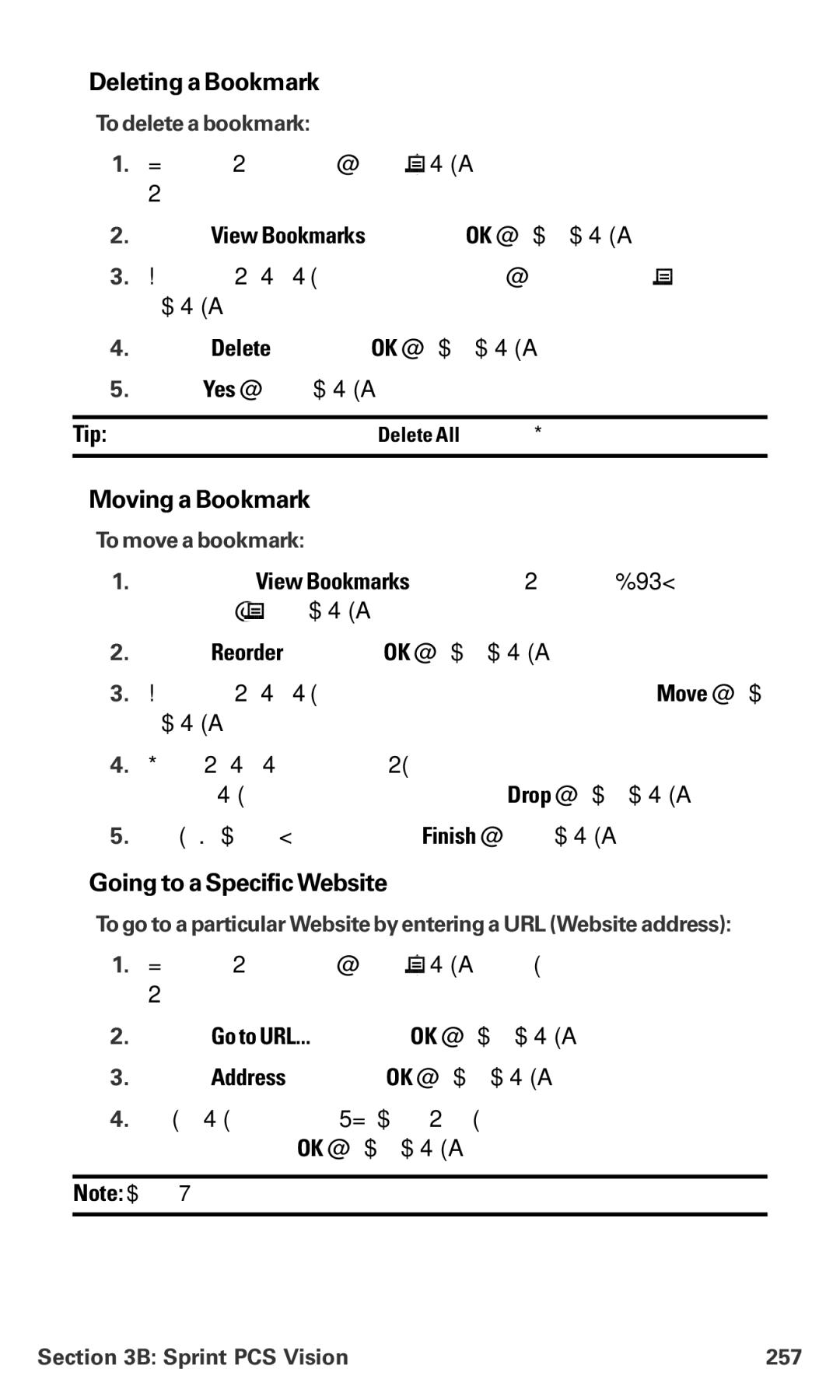 Sanyo MM-7400 manual Deleting a Bookmark, Moving a Bookmark, Going to a Specific Website 