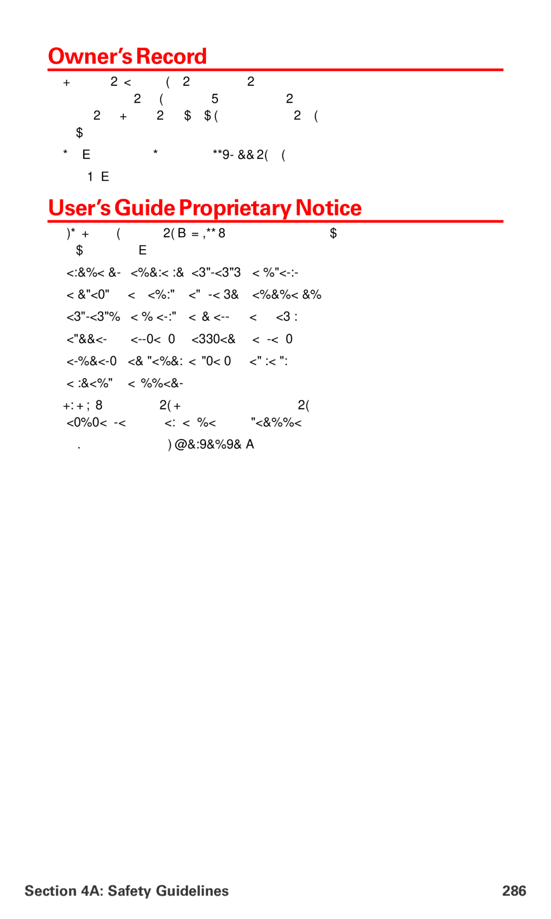 Sanyo MM-7400 manual Owner’s Record, User’s Guide Proprietary Notice, Safety Guidelines 286 