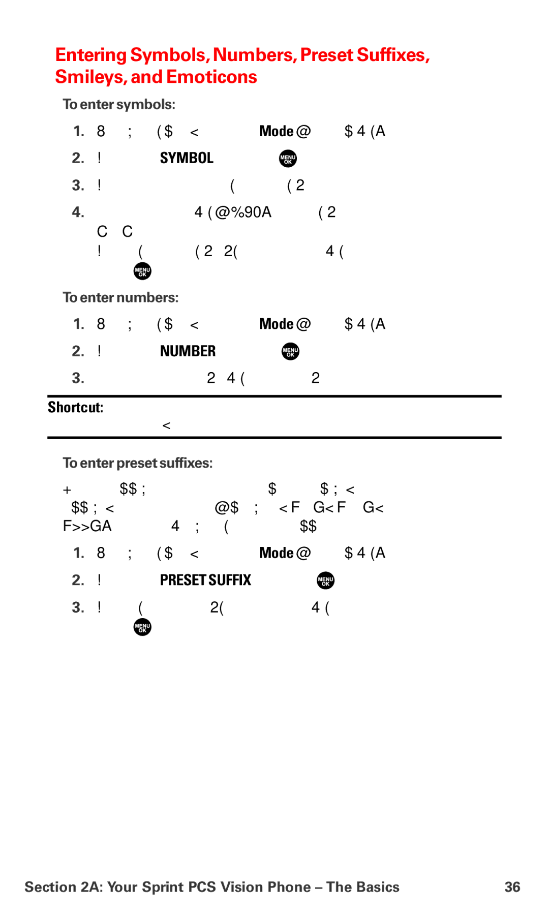 Sanyo MM-7400 manual To enter symbols, To enter numbers, To enter preset suffixes 