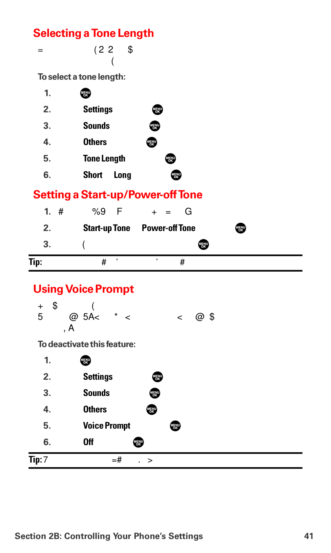 Sanyo MM-7400 manual Selecting a Tone Length, Setting a Start-up/Power-offTone, Using Voice Prompt 