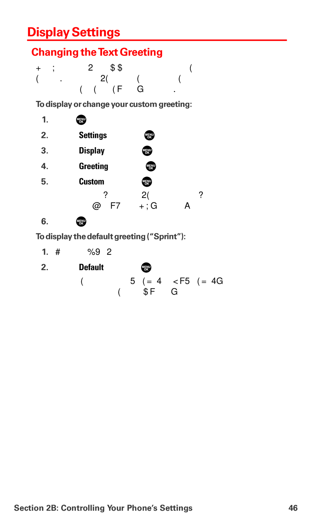 Sanyo MM-7400 manual Display Settings, Changing theText Greeting, To display or change your custom greeting 