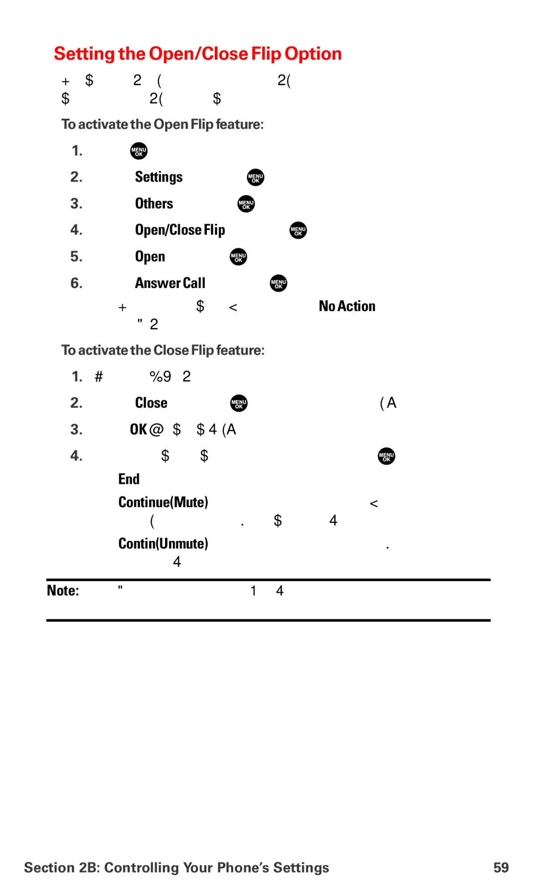 Sanyo MM-7400 Setting the Open/Close Flip Option, To activate the Open Flip feature, To activate the Close Flip feature 